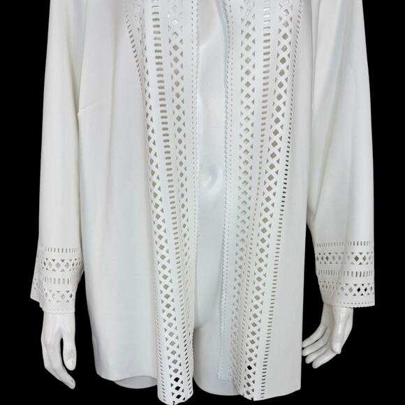 GRAVER Susan Graver LK Fusion Plus Regular Laser Cut Cardigan Cream Petal L - Picture 3 of 13